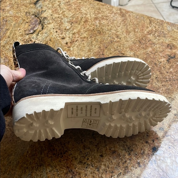 Dolce Vita Charcoal Gray Suede Lace-Up Boots with Leopard Detail- Barely Worn. - Picture 4 of 7